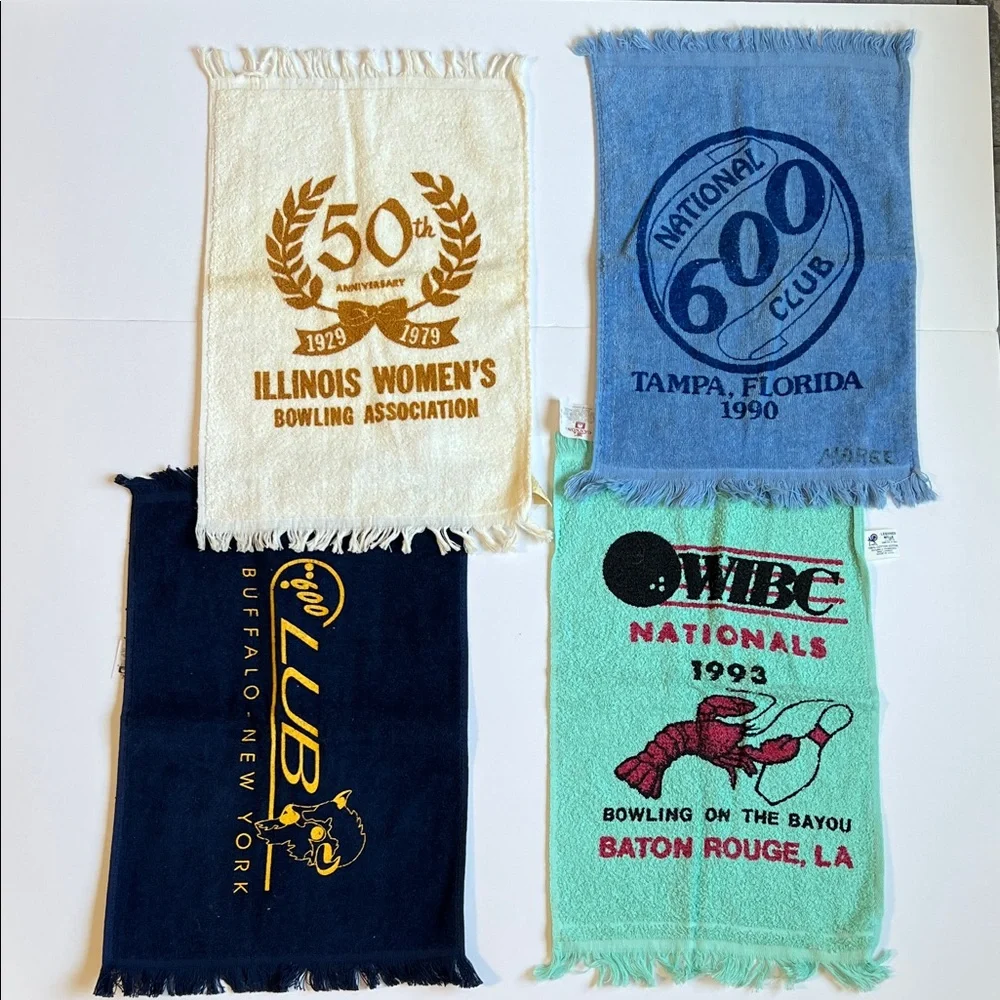 Vintage bowling Towels Set, Illinois, Baton Rouge,Tampa & Buffalo NY